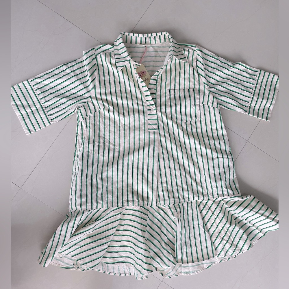 Green & white striped dress